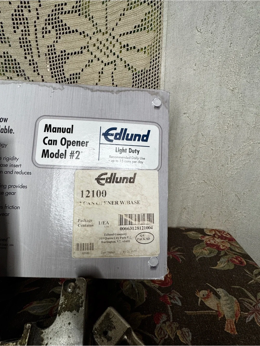 Vintage Edlund Size No 2 Commercial Can Opener Heavy Duty Table Mount Base USA